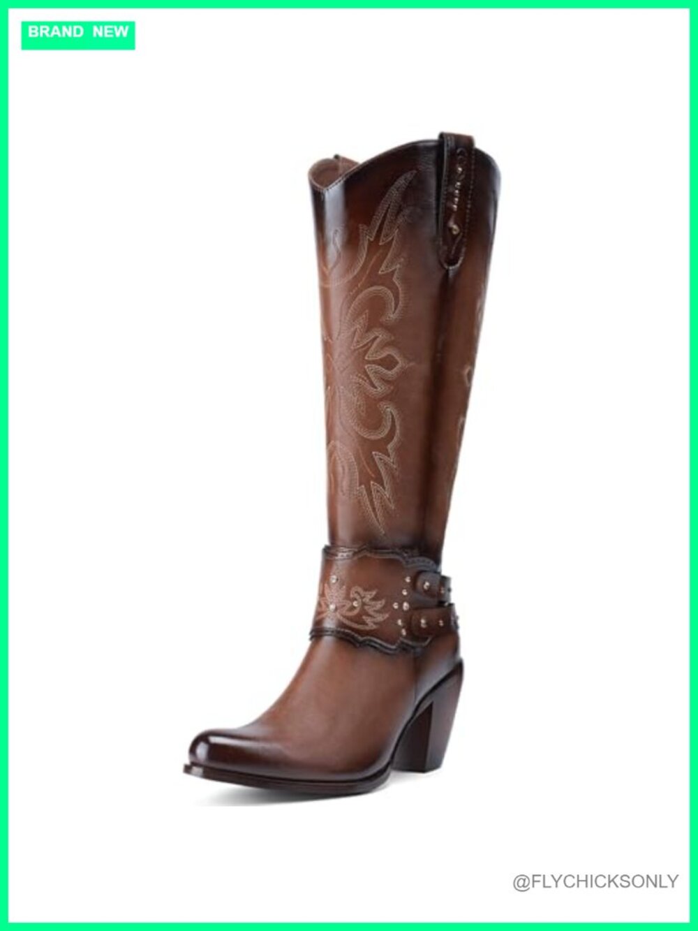 Rollda Women's Knee-High Western Boots Synthetic Leather Non-Slip